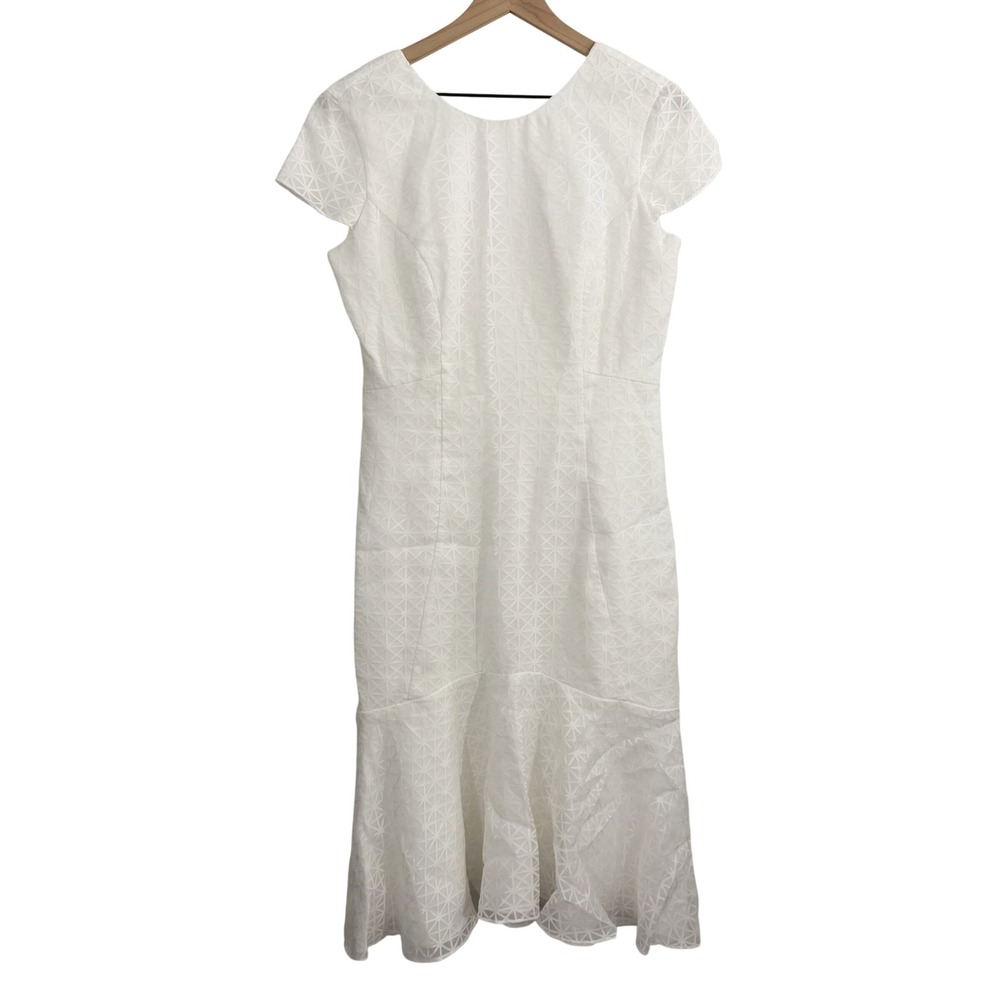 Amanda Uprichard Geometric Flared Hem Midi Dress White Large Bride Bachelorette